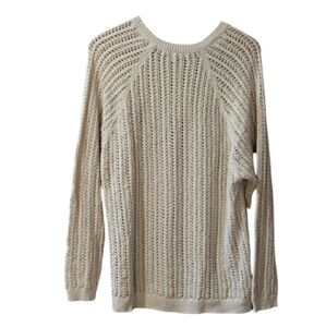 J. Jill Cream Crew Neck Sweater with Open Knit Medium